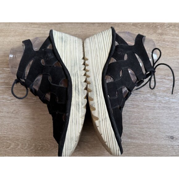 Fly London Yexa Black Leather Lace Up Gladiator Wedge Sandals Sz 9 Boho Festival - Picture 6 of 8
